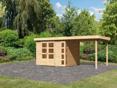 Gartenhaus SET Kerko 5 19 mm naturbelassen, inkl. 2,8 m Anbaudach Produktbild #1