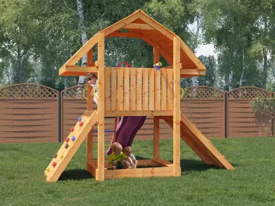 Spielturm Buffalo teakfarben inkl. Rutsche pink Produktbild #3