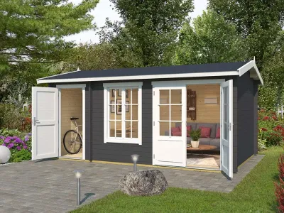 Gartenhaus Blockbohlenhaus Wrexham 2 44 mm carbongrau Produktbild #1