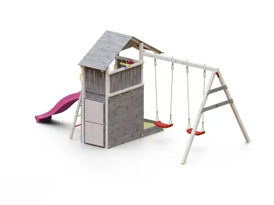Spielturm Smart 7 grau-weiß inkl. Rutsche pink Produktbild #4