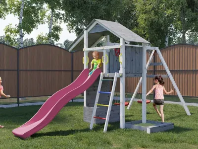 Spielturm Smart 4 grau-weiß inkl. Rutsche pink Produktbild #1