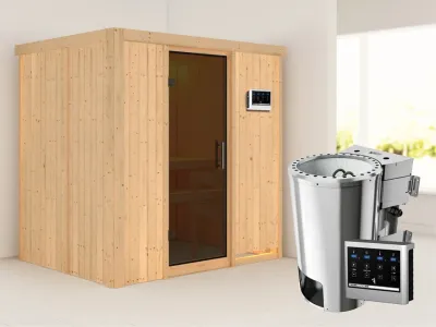 Sauna Systemsauna Fanja graphit Ganzglastür + Plug & Play Bio-Ofen mit externer Steuerung Produktbild #1