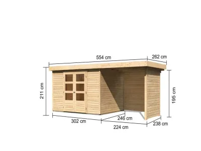 Gartenhaus SET Askola 5 19 mm naturbelassen, inkl. 2,4 m Anbaudach + Seiten- und Rückwand Produktbild #6