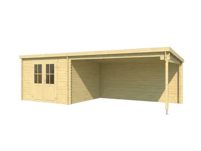 Gartenhaus Blockbohlenhaus St. Louis Exklusiv 28 mm mit 4 m Anbau Produktbild #4