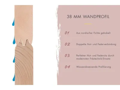 Fasssauna Quadro 1 Plus 38 mm naturbelassen mit bronzierter Ganzglastür Produktbild #5