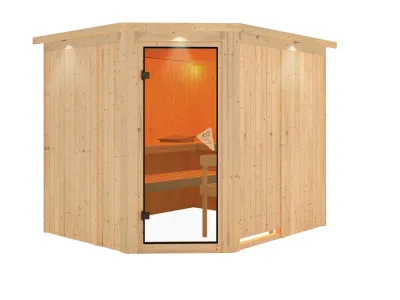 Systemsauna Malin mit Dachkranz, bronzierte Ganzglastür Produktbild #6