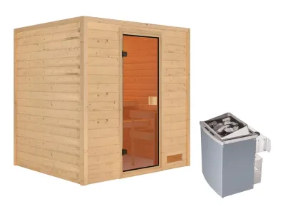 Sauna Adelina mit bronzierter Glastür + 9 kW Saunaofen integr. Strg. Produktbild #14