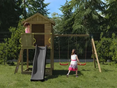 Spielturm Stelzenhaus Galaxy S inkl. Doppelschaukel kesseldruckimprägniert + Rutsche grau Produktbild #3