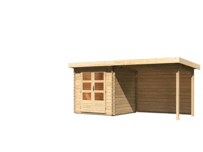Gartenhaus Blockbohlenhaus SET Bastrup 2 28 mm naturbelassen, inkl. 3 m Anbaudach + Rückwand Produktbild #5