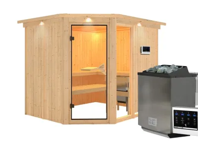 Sauna Systemsauna Fiona 3 mit Dachkranz, inkl. 9 kW Bio-Kombiofen ext. Steuerung Produktbild #3