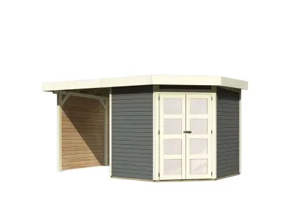 Gartenhaus SET Goldendorf 5 ECO 19 mm terragrau, inkl. 2,4 m Anbaudach + Seiten- und Rückwand Produktbild #2