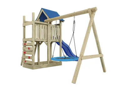 Spielturm Speedy KDI inkl. Doppelschaukel inkl. Rutsche blau + Nestschaukel Produktbild #8
