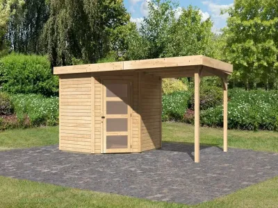 Gartenhaus SET Schwandorf 5 19 mm naturbelassen, inkl. 2,4 m Anbaudach Produktbild #1