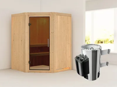 Sauna Systemsauna Nanja graphit Ganzglastür + Plug & Play Saunaofen mit Steuerung Produktbild #1