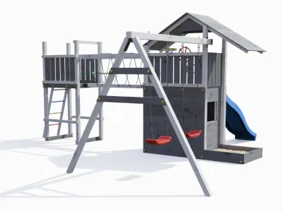 Spielturm Smart 7 Bridge grau-weiß inkl. Rutsche blau Produktbild #6