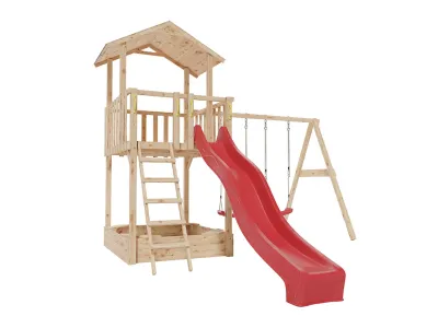 Spielturm Tilly Premium mit Doppelschaukel Lärche inkl. Rutsche rot + Sitze rot Produktbild #3