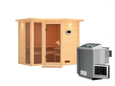 Sauna Massivholzsauna Amara mit Dachkranz inkl. 9 kW Bio-Kombiofen ext. Steuerung Produktbild #7