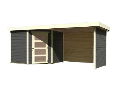 Gartenhaus Schwandorf 5 19 mm terragrau inkl. 2,8 m Anbaudach + Seiten- und Rückwand Produktbild #10