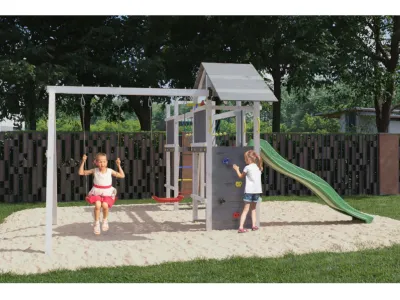 Spielturm Smart 5 Bridge grau/weiß inkl. Rutsche grün Produktbild #2