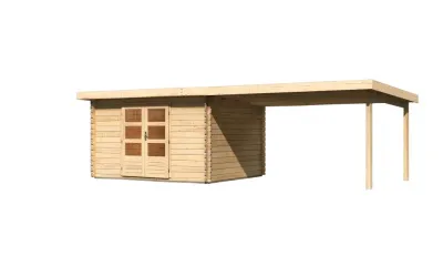 Gartenhaus Blockbohenhaus SET Bastrup 7 28 mm naturbelassen, inkl. 4,0 m Anbaudach Produktbild #5