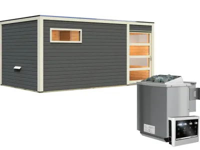 Saunahaus Hygge Grau mit Schiebetür & Vorraum, inkl. 9 kW Bio-Kombiofen mit externer Steuerung Produktbild #5