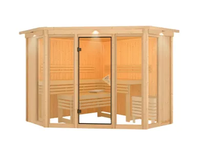 Sauna Alcinda mit bronzierter Glastür und Dachkranz Produktbild #9