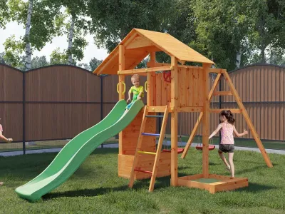 Spielturm Smart 4 teakfarben inkl. Rutsche grün Produktbild #2