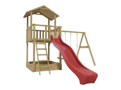 Spielturm Tilly Classic mit Doppelschaukel KDI inkl. Rutsche rot + Sitze rot Produktbild #4