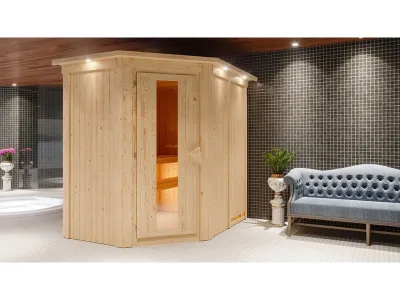 Sauna Systemsauna Carin mit Dachkranz, inkl. 9 kW Bio-Ofen mit externer Steuerung Produktbild #9