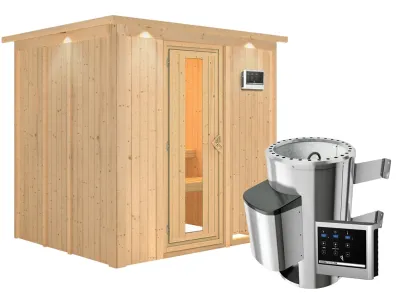 Sauna Systemsauna Daria mit Dachkranz, Energiespartür + Plug & Play Saunaofen mit ext.Strg Produktbild #8