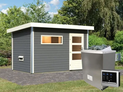 Saunahaus Skrollan 1 Grau mit Klarglastür, inkl. 9 kW Ofen mit externer Steuerung Produktbild #13
