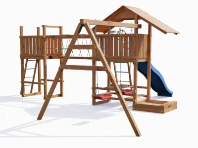 Spielturm Smart 1 Bridge teakfarben inkl. Rutsche blau Produktbild #6