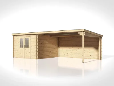 Gartenhaus Blockbohlenhaus CA2978 28 mm naturbelassen mit 4 m Anbau Produktbild #4