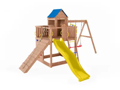 Spielturm Treehouse teakfarben inkl. Doppelschaukel + Rutsche Produktbild #8