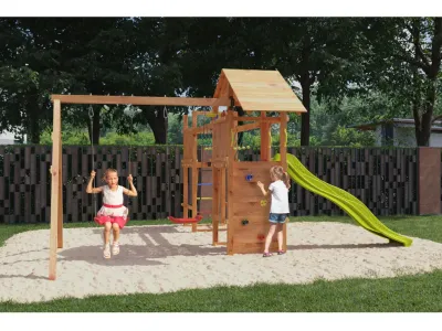 Spielturm Smart 5 Bridge teakfarben inkl. Rutsche gelb Produktbild #2