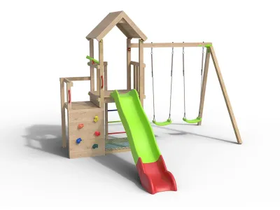 Spielturm Amélie inkl. Doppelschaukel + Rutsche grün-rot Produktbild #3
