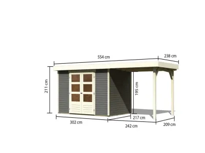Gartenhaus SET Askola 4 19 mm terragrau, inkl. 2,4 m Anbaudach Produktbild #7