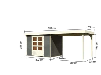 Gartenhaus SET Askola 5 19 mm terragrau, inkl. 2,8 m Anbaudach Produktbild #8