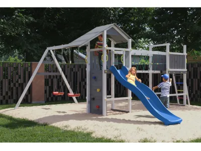 Spielturm Smart 5 Bridge grau/weiß inkl. Rutsche blau Produktbild #1
