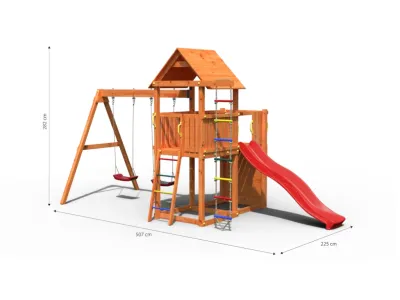 Spielturm Bento D teakfarben inkl. Rutsche rot Produktbild #6