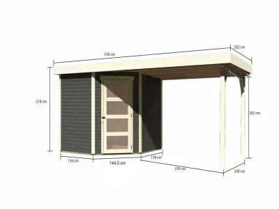 Gartenhaus Schwandorf 5 19 mm terragrau inkl. 2,8 m Anbaudach Produktbild #9