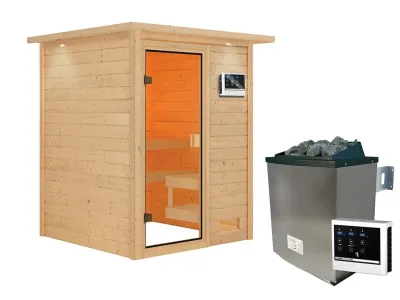 Sauna Massivholzsauna Sandra mit Dachkranz, inkl. 9 kW Ofen mit externer Steuerung Produktbild #8