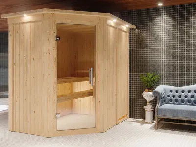 Sauna Systemsauna Carin mit Dachkranz, inkl. 9 kW Ofen mit integrierter Steuerung Produktbild #1