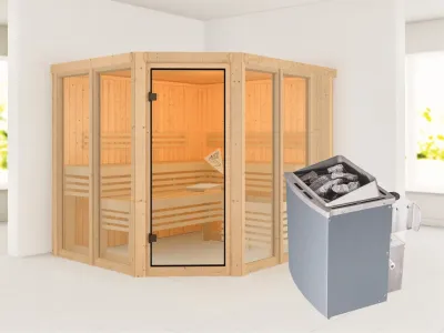 Sauna Ainur mit bronzierter Glastür + 9 kW Saunaofen integr. Strg. Produktbild #6