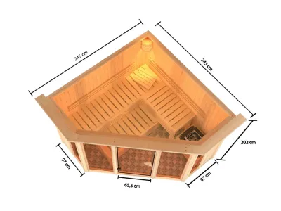 Sauna Alcinda mit bronzierter Glastür und Dachkranz Produktbild #2