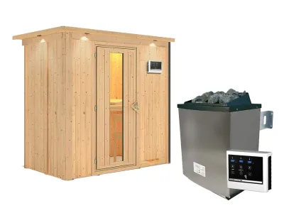 Sauna Systemsauna Variado mit Dachkranz, inkl. 9 kW Ofen mit externer Steuerung Produktbild #12