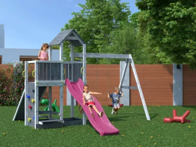 Spielturm Floppi grau-weiß inkl. Doppelschaukel + Rutsche Produktbild #4