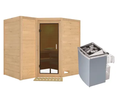 Massivholzsauna Sahib 2 graphit Ganzglastür, inkl. 9 kW Saunaofen integr. Steuerung Produktbild #3