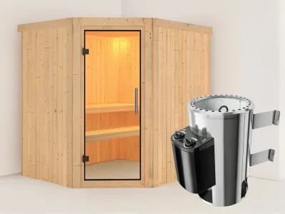 Sauna Systemsauna Lilja Klarglas Ganzglastür + Plug & Play Saunaofen mit Steuerung Produktbild #1