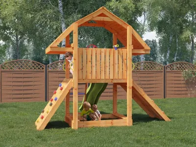 Spielturm Buffalo teakfarben inkl. Rutsche gelb Produktbild #3